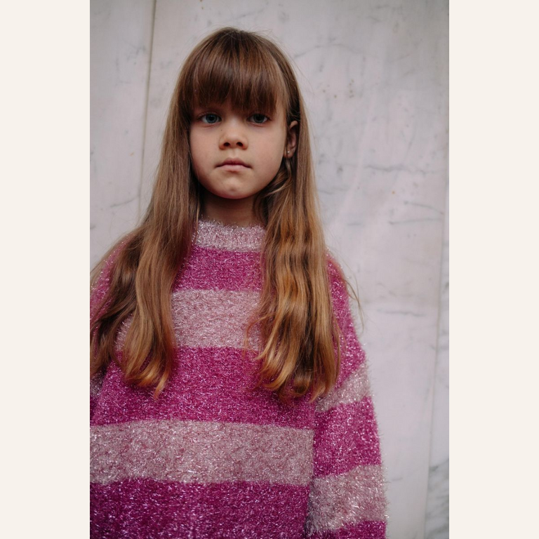 Daily Brat Daily Brat - Pink Glitter Stripe Sweater