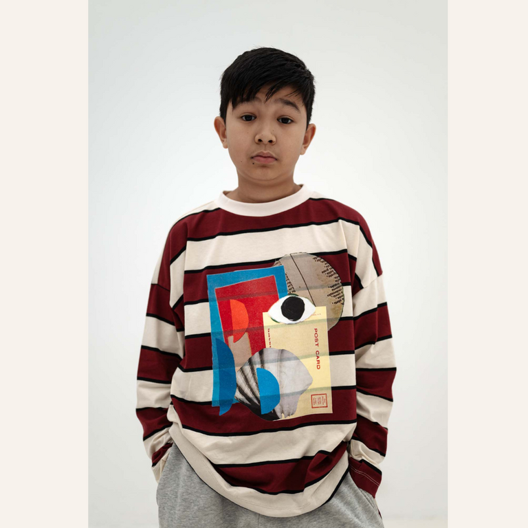Repose AMS Repose AMS Wide Cut Long Tee - Mulberry Stripe