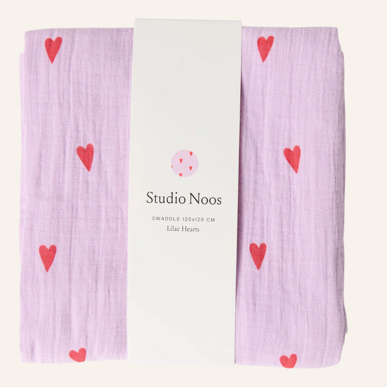 Studio Noos Studio Noos Swaddle Print Large | Purple Hearts