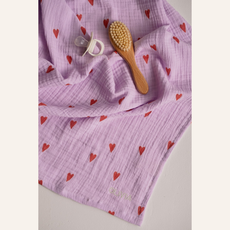 Studio Noos Studio Noos Swaddle Print Large | Purple Hearts