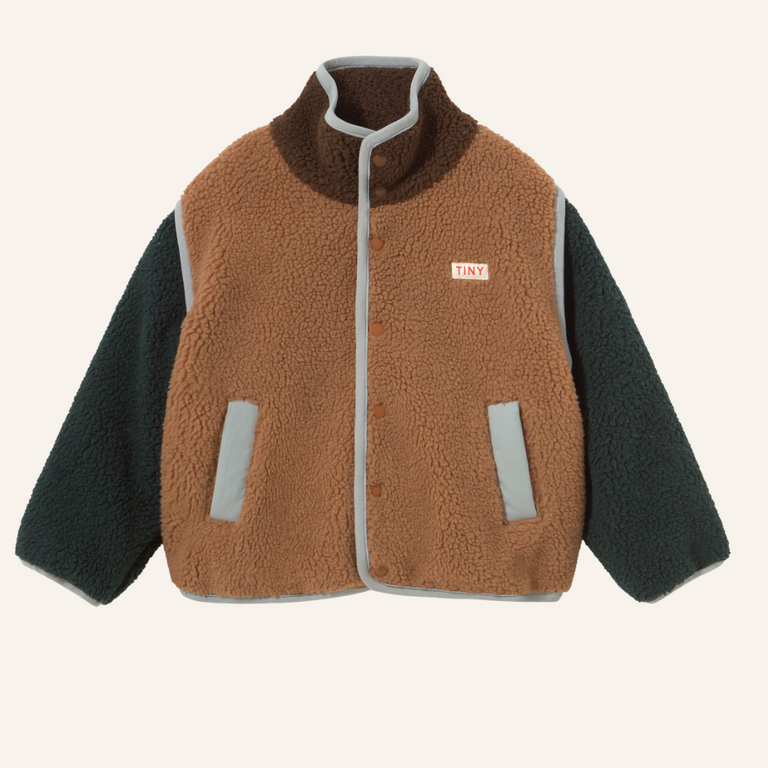Tiny Cottons Tiny Cottons Color Block Sherpa Jacket | Brown Blue