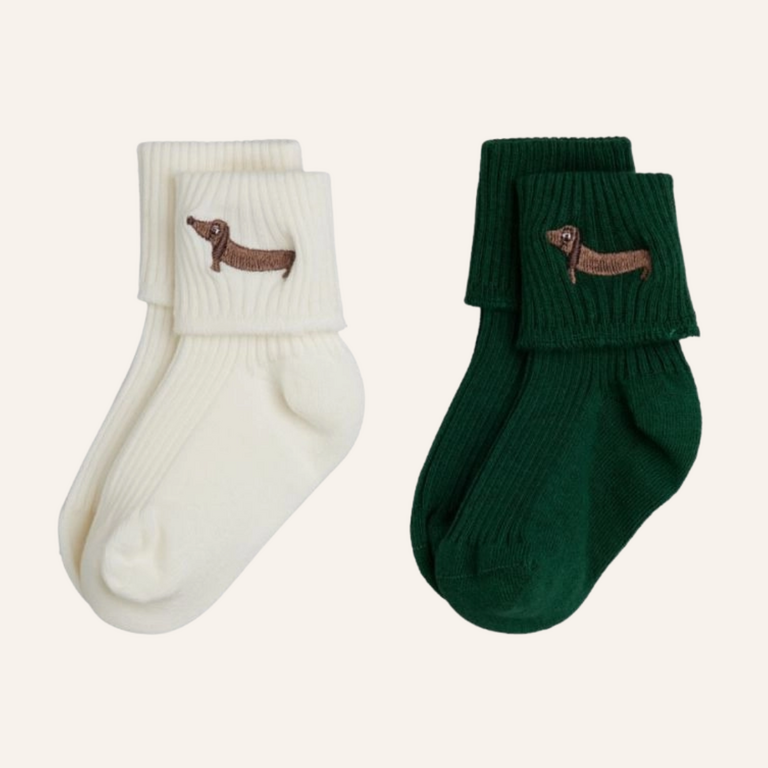 Mini Rodini Mini Rodini Dog emb 2-pack baby socks - Multi
