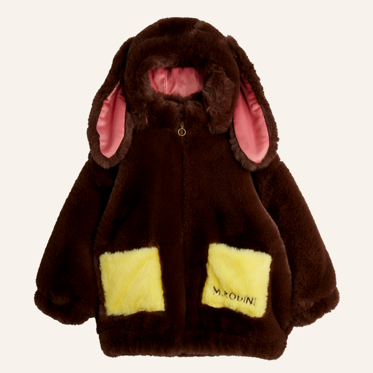 Mini Rodini Mini Rodini Rabbit Ear Faux Fur Jacket - Brown