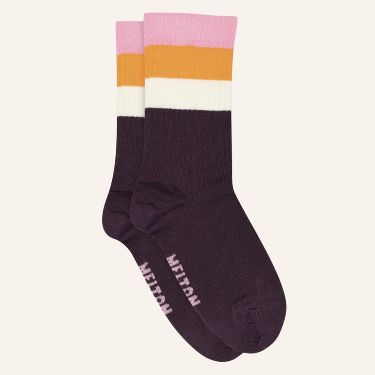 Melton Melton Wide stripe socks - Begonia pink