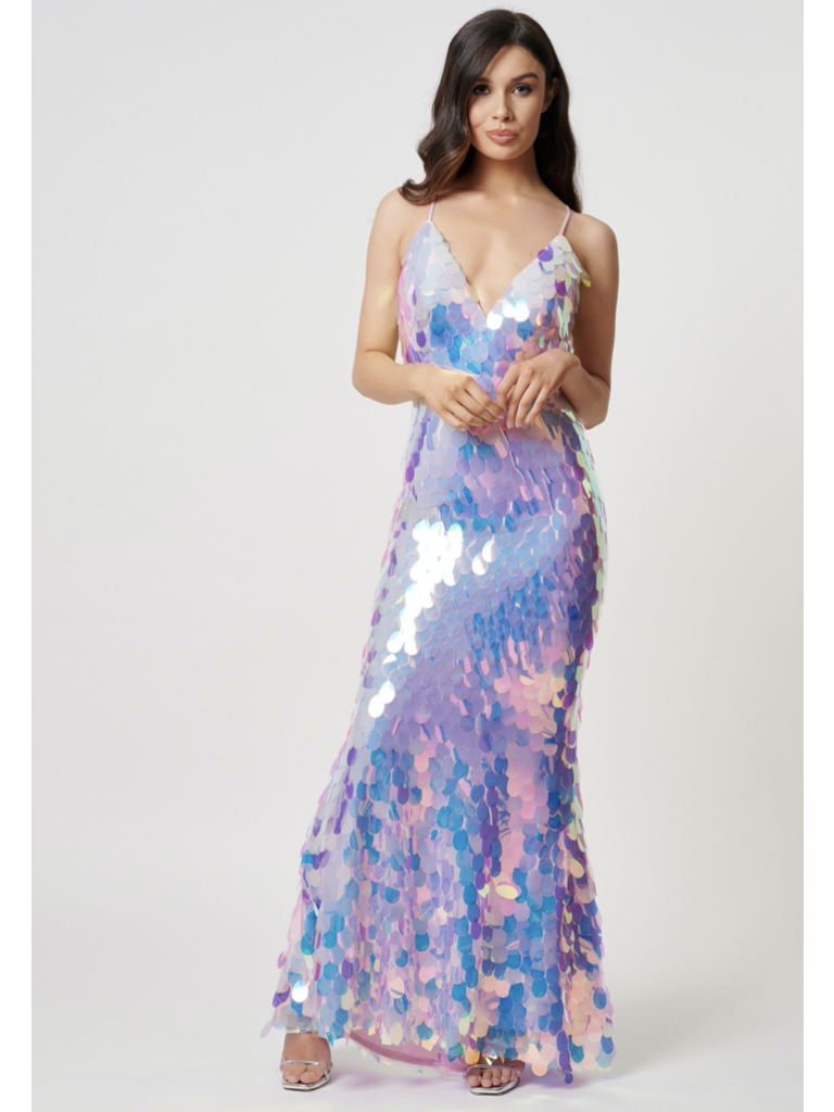 social iridescent pleated long dress 