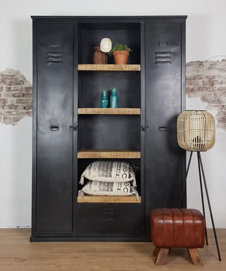 Starfurn industriele lockerkast Liz | Mangohout en metaal | 140 cm