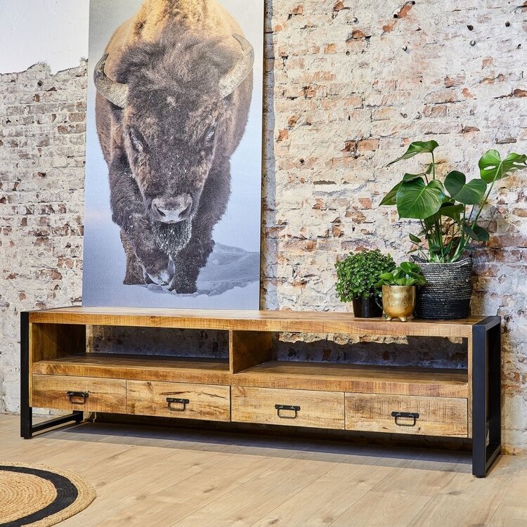 Starfurn Tv meubel industrieel 220 cm | Mangohout | Boaz