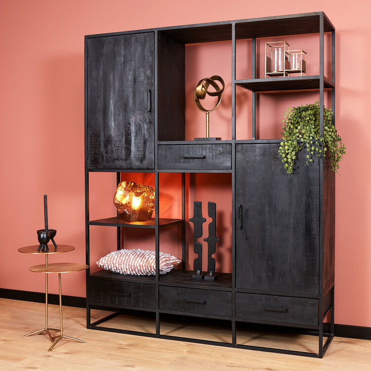 Starfurn Vakkenkast Denver Black XXL | Mangohout en metaal