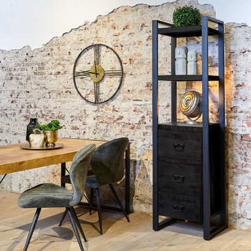 Starfurn Zwarte boekenkast Boaz Black met 3 lades | 200 x 55 cm