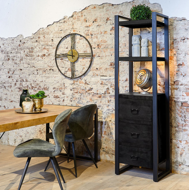 Starfurn Zwarte boekenkast Boaz Black met 3 lades | 200 x 55 cm