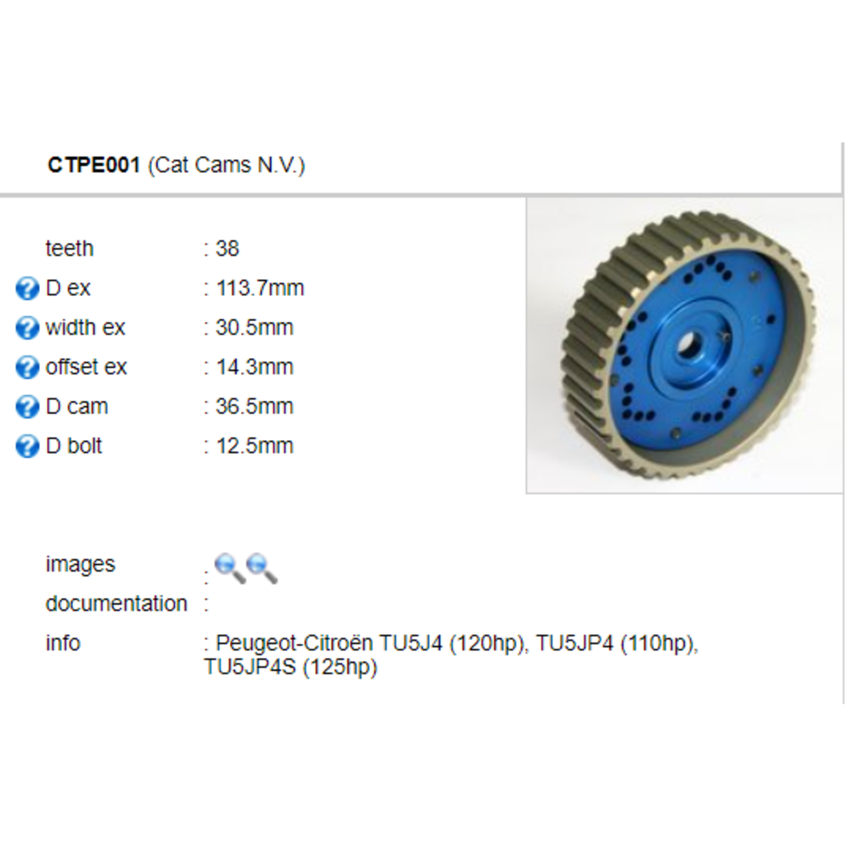 Catcams CTPE001 camshaft pulley's TU 16v