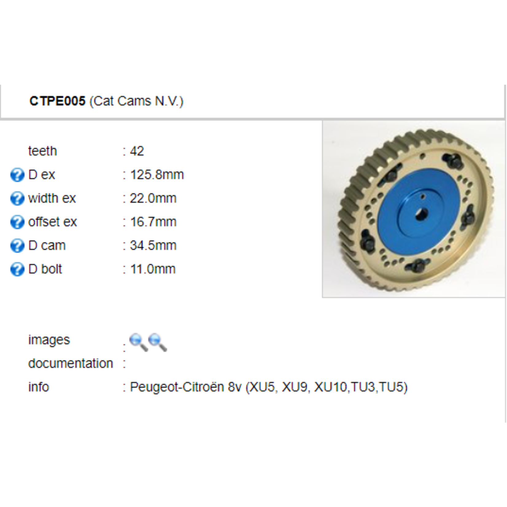 Catcams CTPE005 adjustable camshaft pulley's  XU and TU 8v