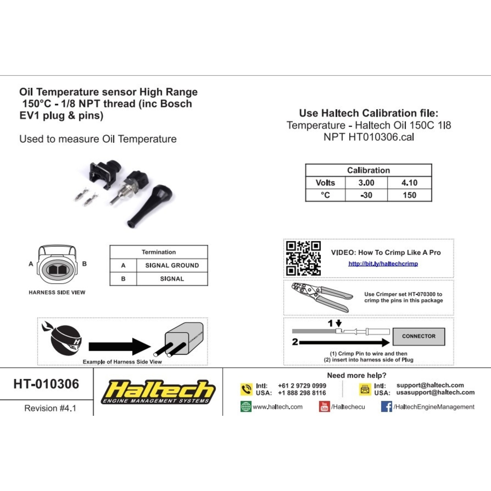 Haltech olie tempratuur sensor °C