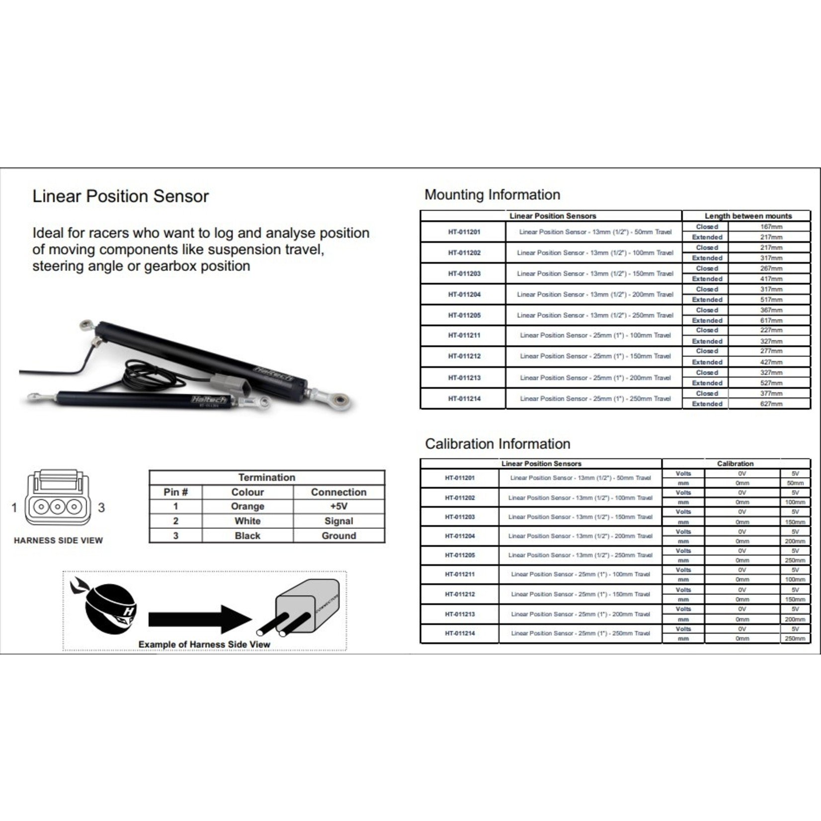 Haltech Lineaire positiesensor - 1" - 100 mm