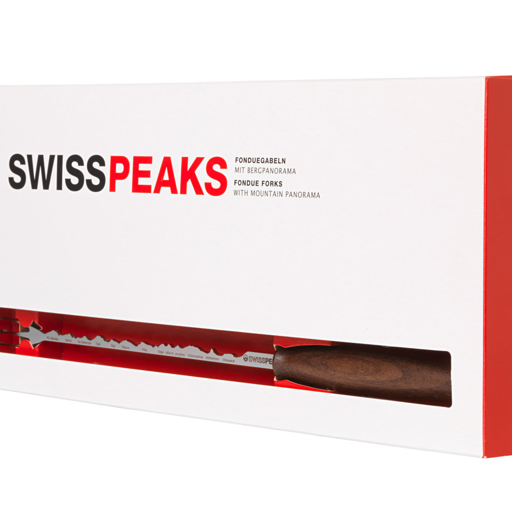 SWISSPEAKS Fonduegabeln 4er Set Swiss Alps Nussbaumgriff