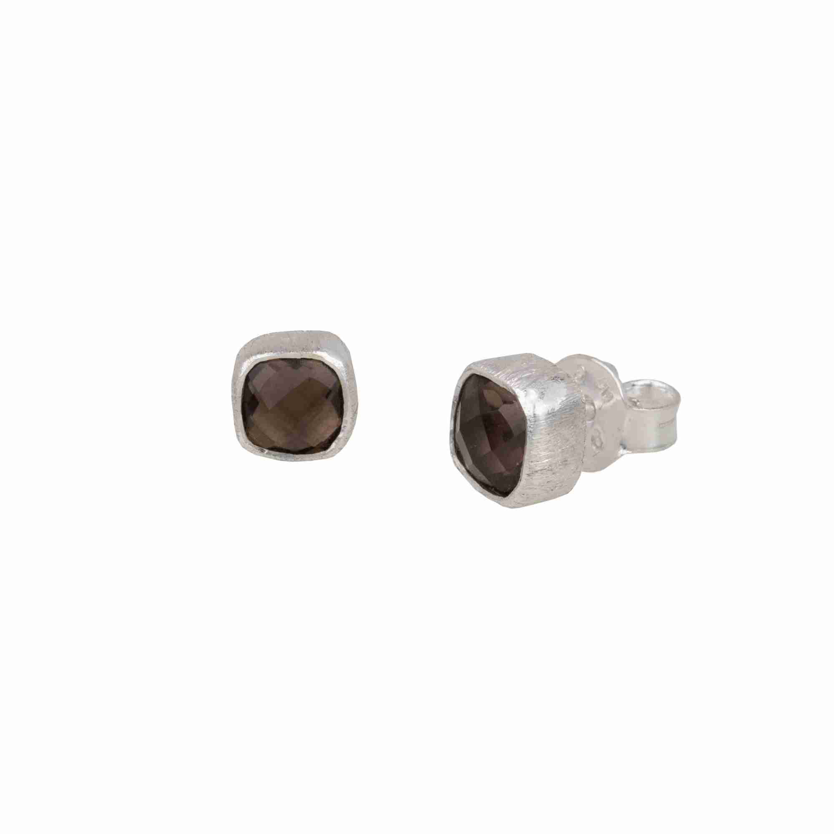 PROTSAAH Ohrstecker Quadra Stone Studs Silber Smocky Quarz