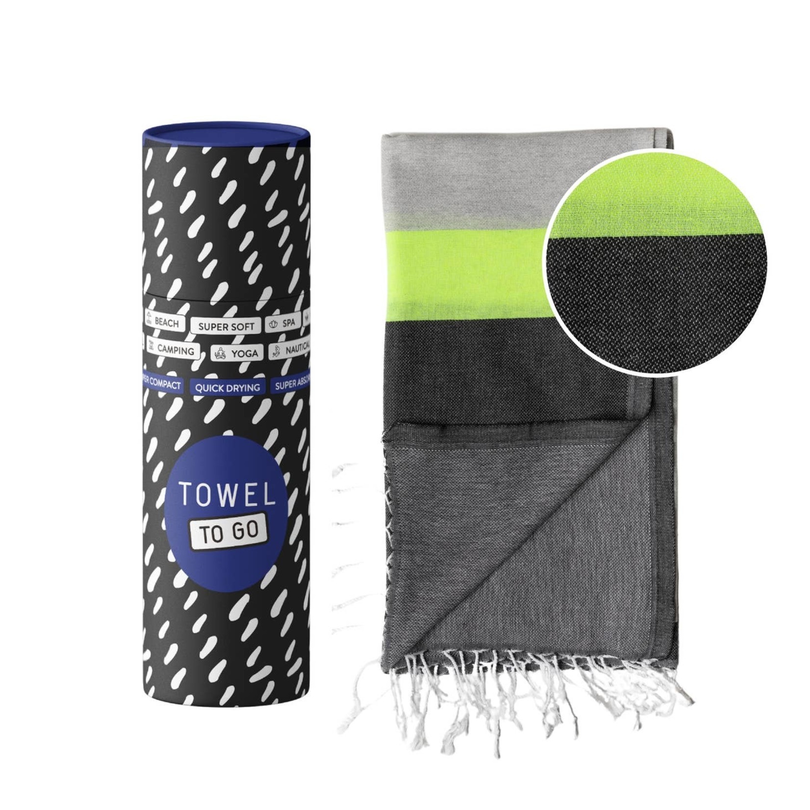 TOWEL TO GO Neon-Hamamtuch, recycelte Baumwolle, Grau/Schwarz