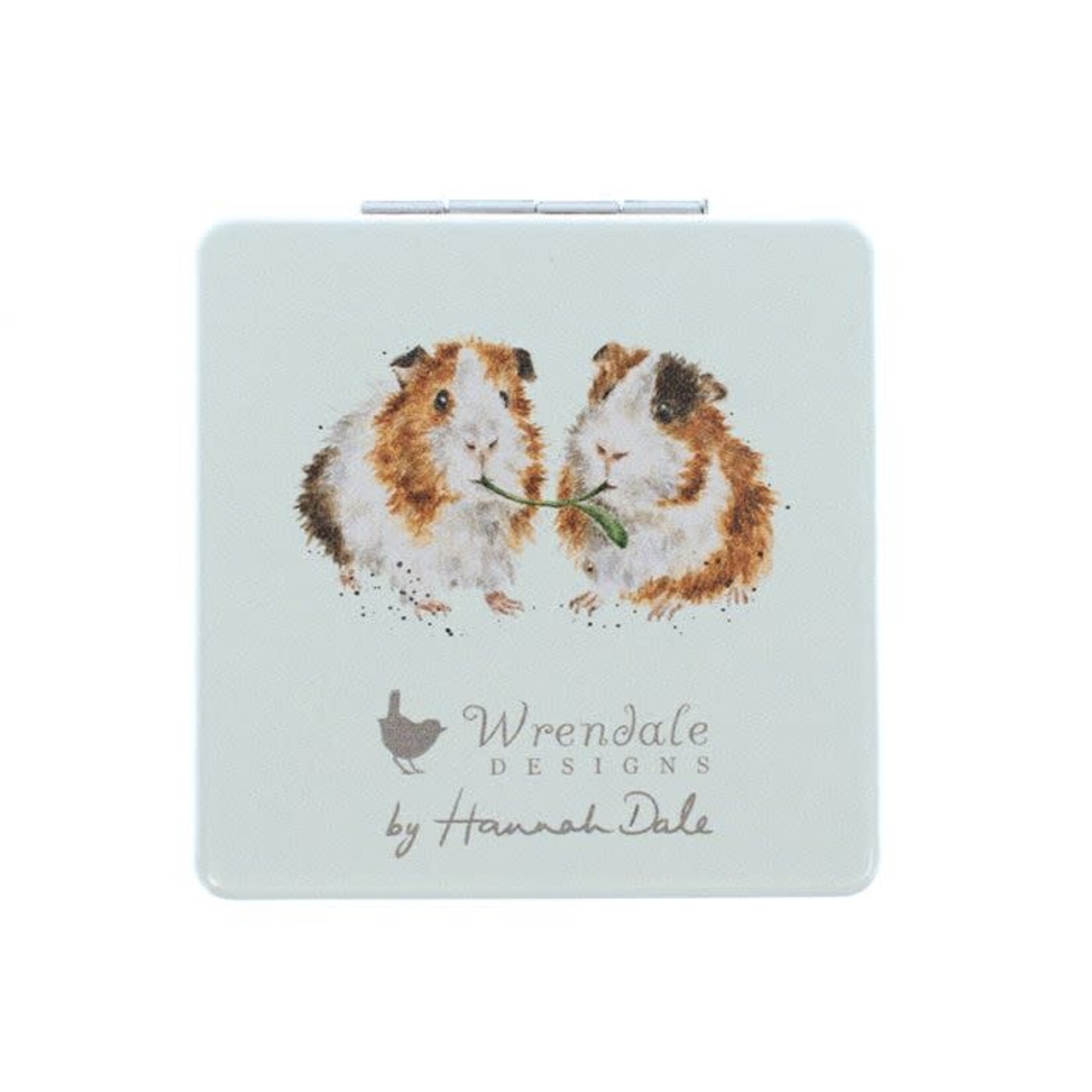 Wrendale Design Taschenspiegel „Piggy in the Middle“ mit Meerschweinchen und Kaninchen