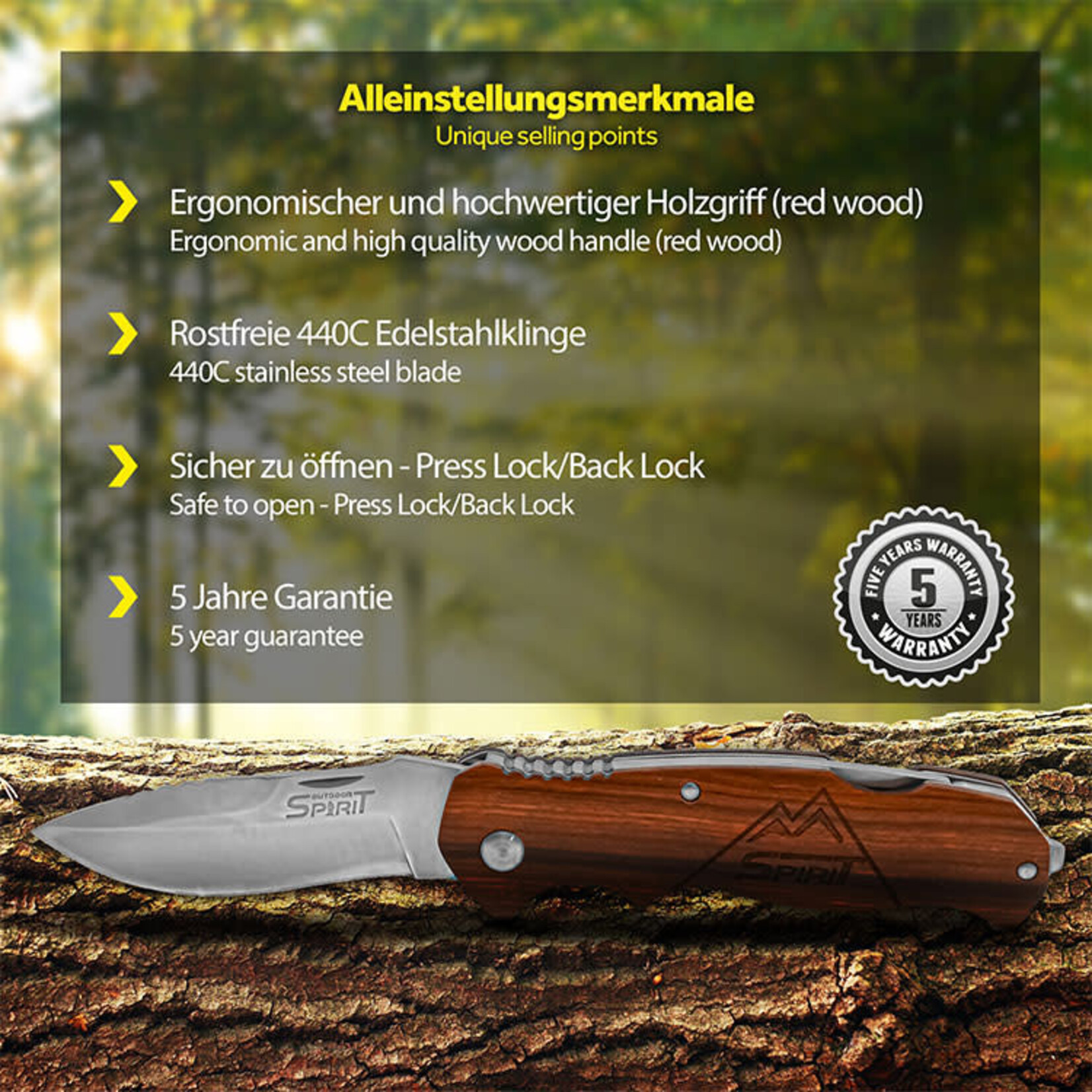 OUTDOOR Zweihand Klappmesser Holz