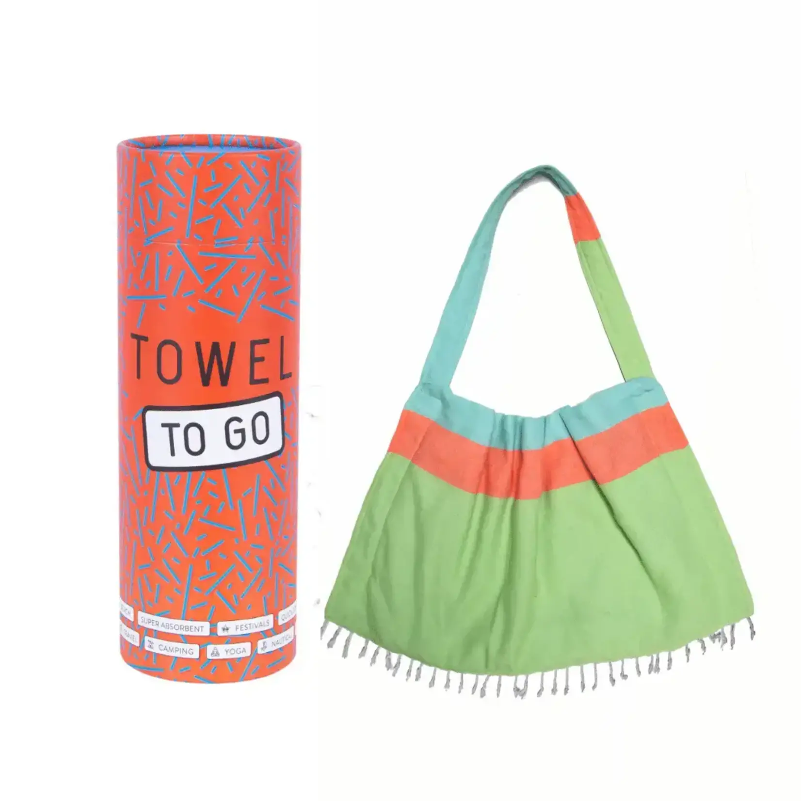 TOWEL TO GO Hamamtuch und Tasche "Two in One" grün - blau - orange