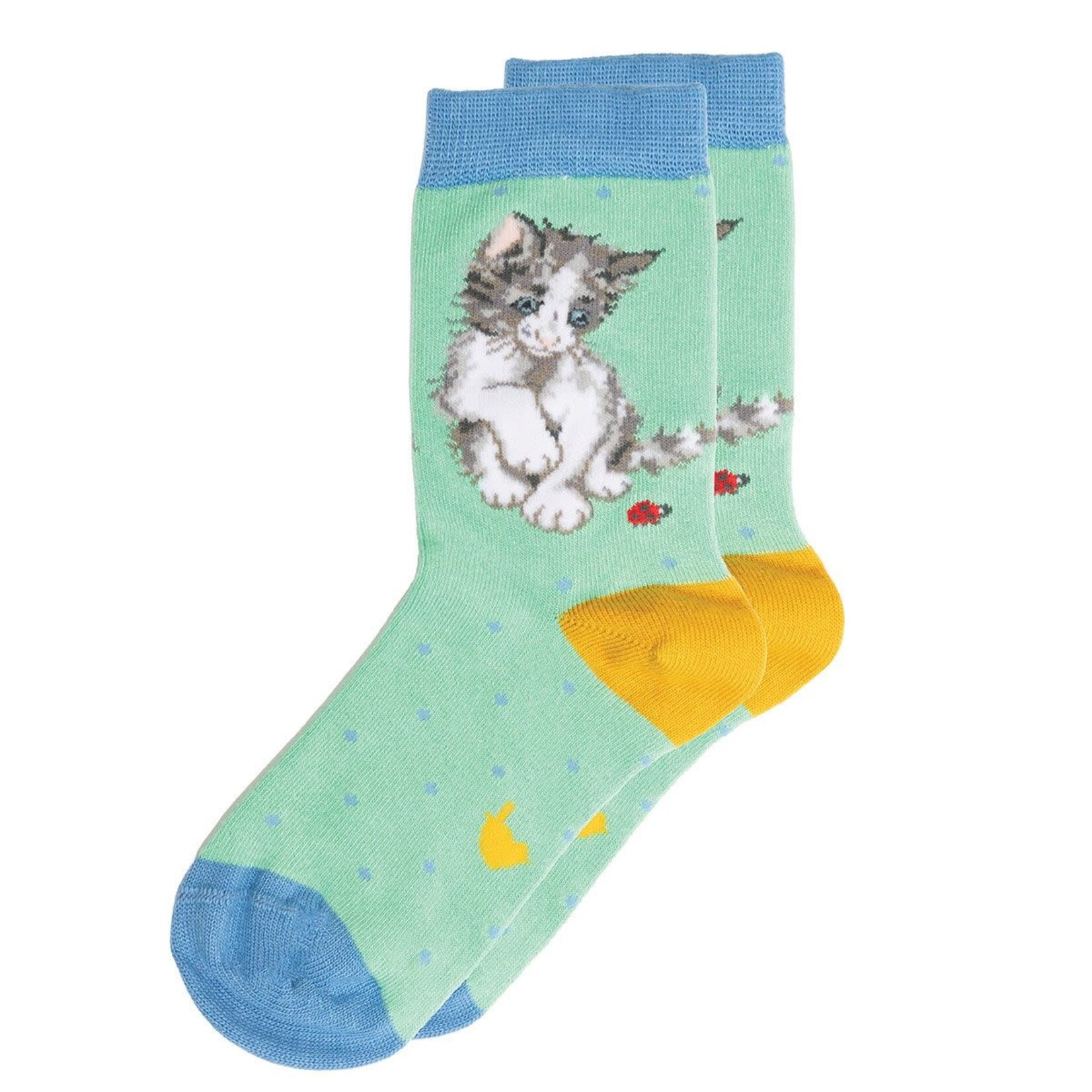 Wrendale Design Kindersocken „Marienkäfer“ mit Katze Grösse 23-26