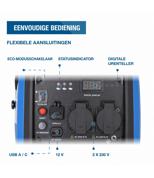Hyundai Inverter Generator 2000W – 2200W Piekvermogen - HY-IG2000
