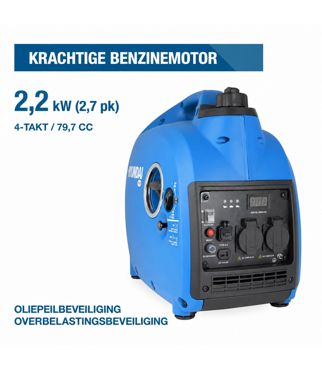 Hyundai Inverter Generator 2000W – 2200W Piekvermogen - HY-IG2000