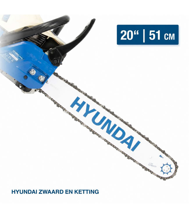 Hyundai 61,5 cc Benzine Kettingzaag – 20 inch Zwaard, 3,9 pk en Kettingrem | CS6220G