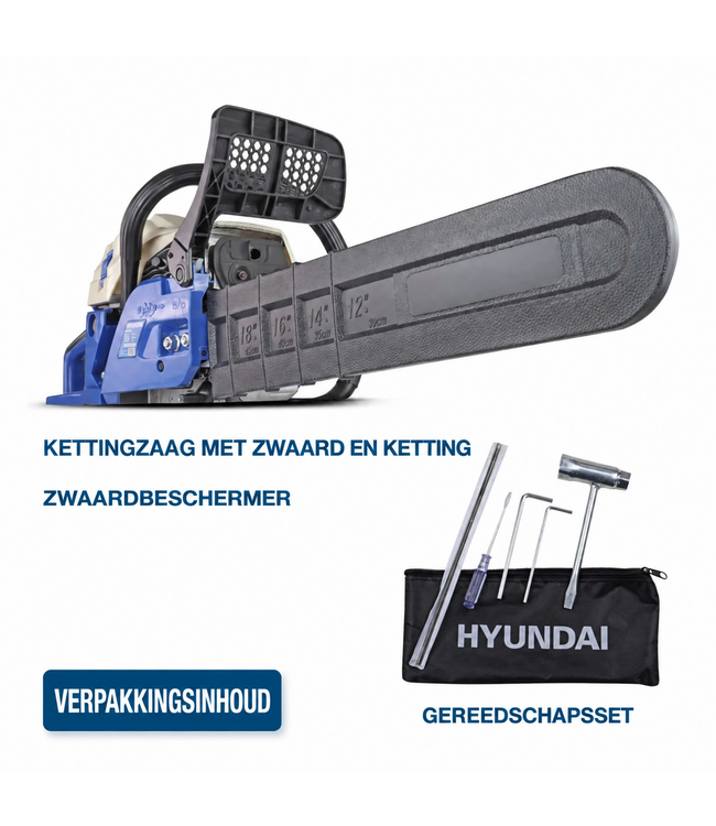 Hyundai 61,5 cc Benzine Kettingzaag – 20 inch Zwaard, 3,9 pk en Kettingrem | CS6220G