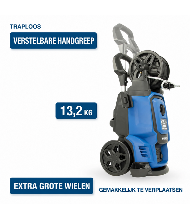 Hyundai 2400 Watt Elektrische Hogedrukreiniger – 195 Bar, Remote Control en Slanghaspel | HPW2400CRE