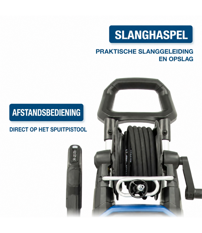 Hyundai 2400 Watt Elektrische Hogedrukreiniger – 195 Bar, Remote Control en Slanghaspel | HPW2400CRE