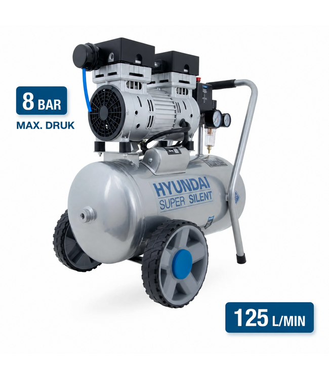 Hyundai 750 Watt Silent Compressor 24 Liter – 8 Bar, Olievrij en 59 dB(A) | SAC55752