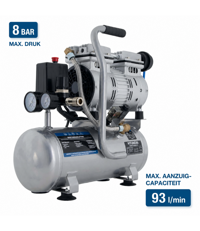 Hyundai 550 Watt Stille Compressor – 6 Liter, 8 Bar en 59 dB(A) | SAC55751