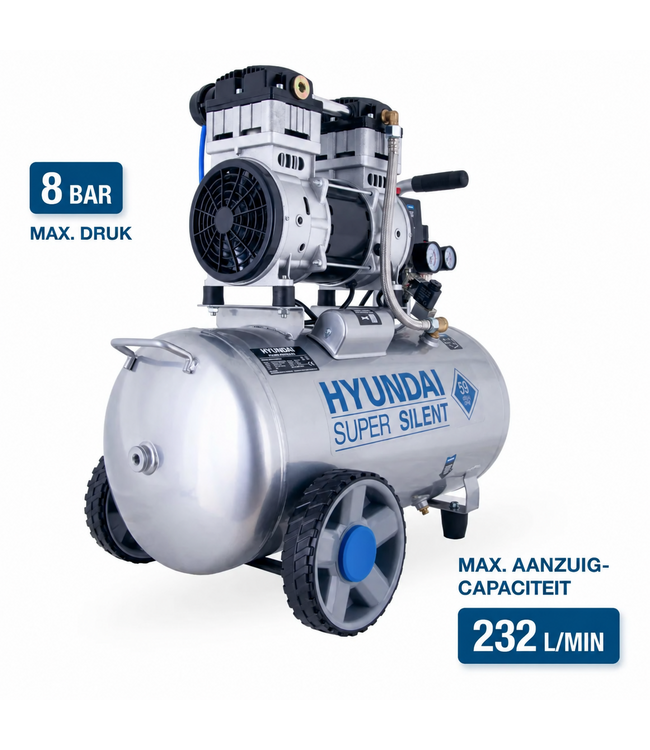 Hyundai 50 Liter Stille Compressor – 8 Bar, 232 l/min en Olievrij | SAC55753