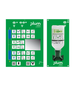 Station de rinçage oculaire PLUM, solution saline 500 ml avec pictogrammes