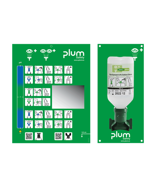 Plum Station de rinçage oculaire PLUM saline 500 ml avec pictogrammes / 1 unité