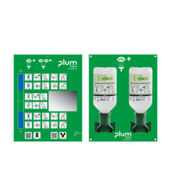 Station de rinçage oculaire PLUM 2 x 500 ml avec support mural et pictogramme