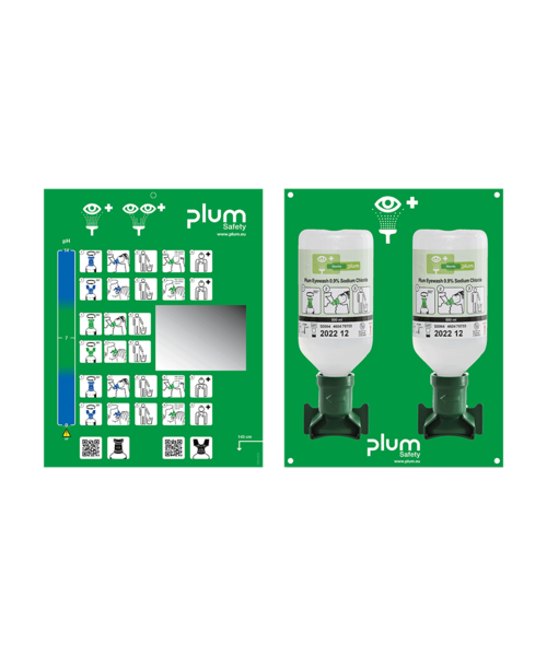 Plum Station de rinçage oculaire PLUM 2 x 500 ml avec support mural et pictogramme / 1 unité