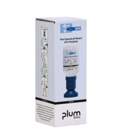 Bouteille de rinçage oculaire PLUM pH neutre 200 ml, emballage industriel.