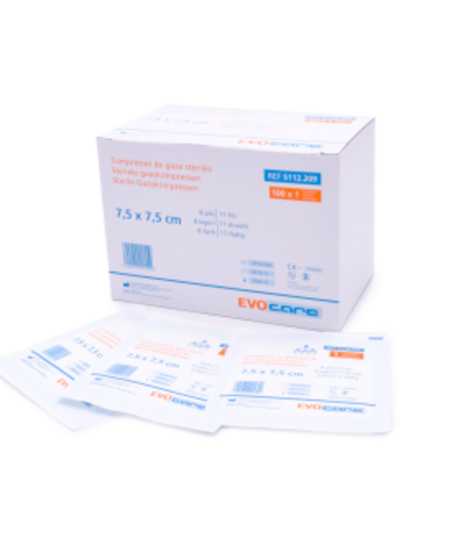 Evocare  Evocare compresse de gaze 7,5 x 7,5 cm stérile / 100 pièces