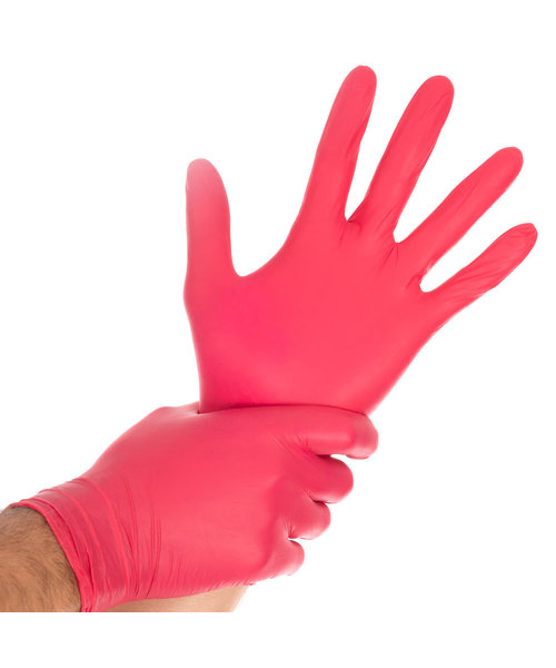 HygoStar Gants en nitrile SAFE LIGHT sans poudre, couleur rouge