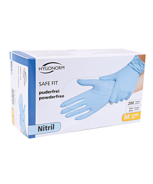 HygoNorm Gants en nitrile SAFE FIT sans poudre, couleur bleue