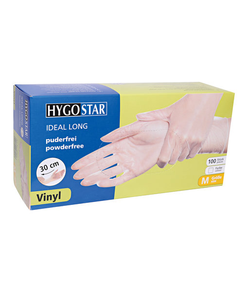 HygoStar Gants en vinyle IDEAL LONG 30 cm, non poudrés, transparents