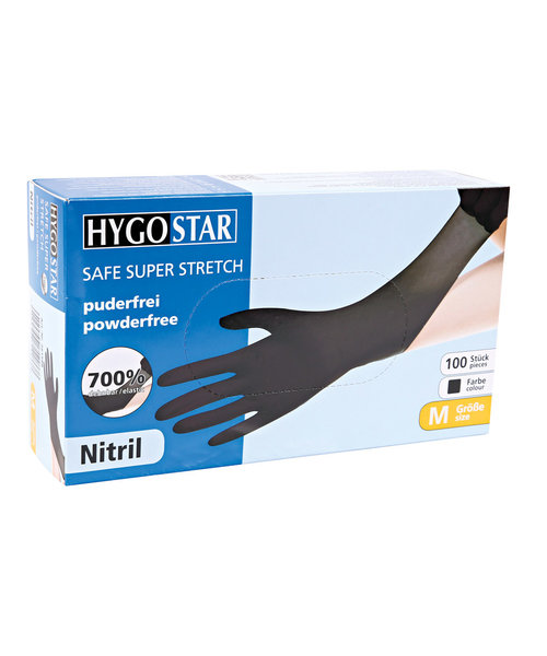 HygoStar Gants en nitrile SAFE SUPER STRETCH sans poudre, couleur noire