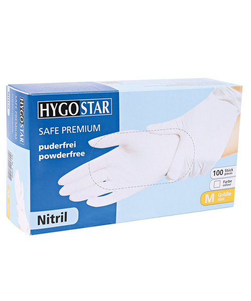 HygoStar Gants en nitrile SAFE PREMIUM sans poudre, blancs