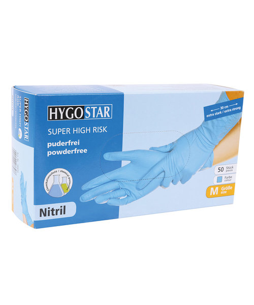 HygoStar Gants en nitrile SUPER HIGH RISK sans poudre 30 cm bleus