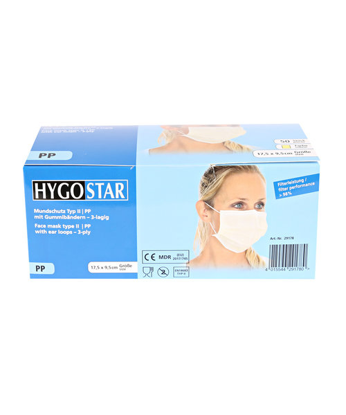 HygoStar Masque buccal de type II (BFE > 98 %), 3 couches PP/jaune