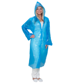 EFFICIENT PE jas met drukknoppen en kap blauw