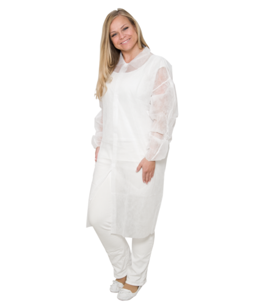 Care & Serve Veste non tissée PREMIUM avec bandes Velcro, blanche - sans poches