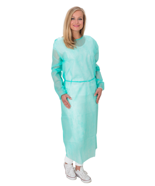 Care & Serve PREMIUM PLUS blouse visiteur non tissée verte / revêtement PE + poignets élastiques